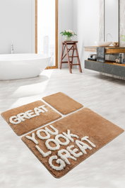 Mijölnir Juego de alfombras de baño acrílicas Beige y blanco